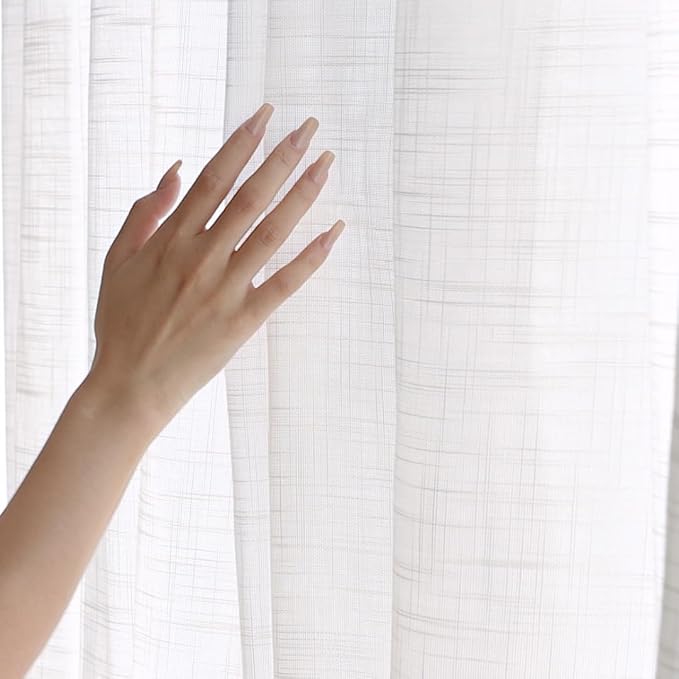 White Sheer Curtains for Living Room 72" Long Wrinkle Free Linen Textured Window Drapes for Bedroom Not See Through Light Filtering Curtain Panels 54”w x 1 Pair Rod Pocket