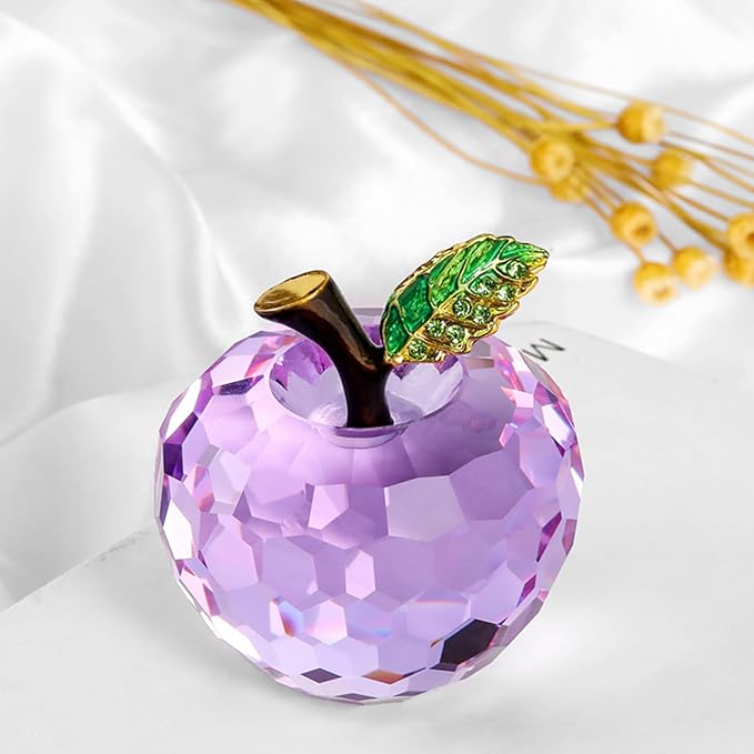 Crystal Apple Figurine Paperweight, Handmade Statue Ornament Home Decoration, Collectible Crystal Crafts, Come with Gift Box, Great Gift for Birthday Holidays Christmas (Purple-60mm)