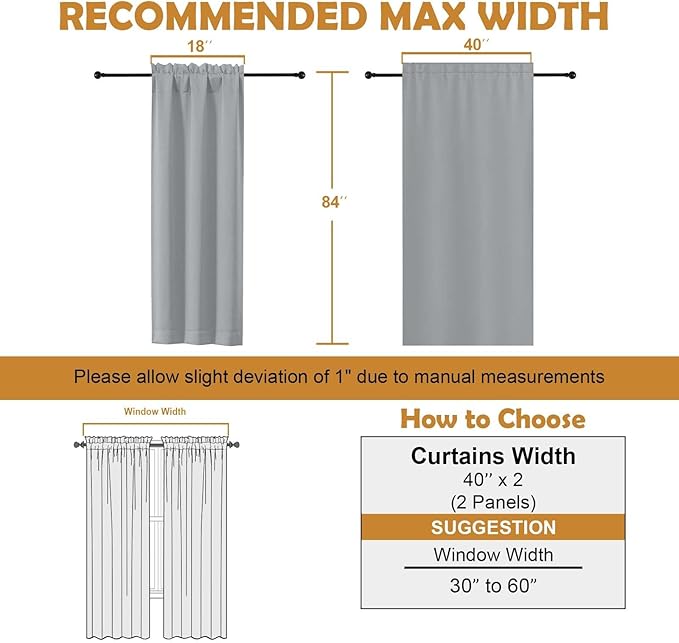 Aiyufeng Silver Grey Blackout Curtains for Bedroom 84 Inch Length 2 Panels, Solid Thermal Insulated Privacy Living Room Window Treatment Curtains Blackout Drapes, W40 x L84 Inch, Silver Grey