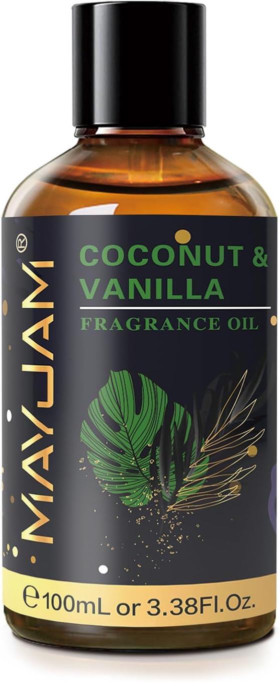 MAYJAM 100ML/3.38FL.OZ Coconut & Vanilla Fragrance Oils with Glass Dropper, Essential Oils for Diffusers for Home, Long Lasting Scented Oils for Diffusers Soap Candle Making