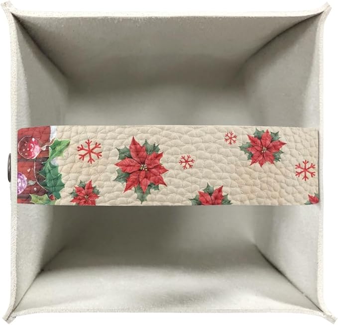Christmas Tissue Box Holder Square PU Leather Tissues Cube Box Cover Modern Decorative Rooster Poinsettia Facial Napkin Holder Case for Car Kitchen Bedroom Bathroom