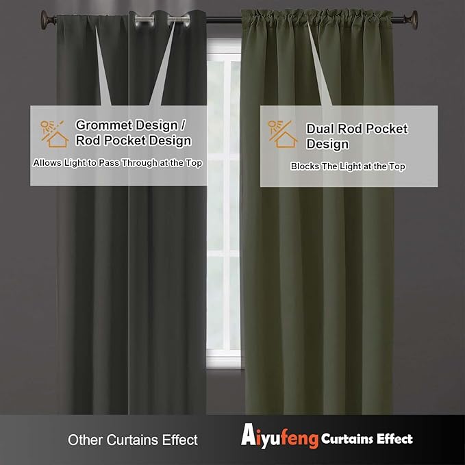 Aiyufeng Sage Green Blackout Curtains for Bedroom 90 Inches Long 2 Panels Set, Solid Privacy Energy Saving Living Room Window Treatment Curtains Blackout Drapes, W40 x L90 Inch, Sage Green