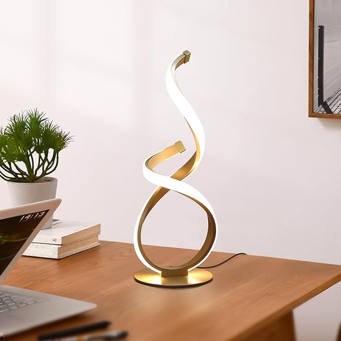 2 Pack Bedside Table Lamp, LED Spiral Desk Lamp, Touch Dimmable, 3 Color Temperature, Modern Nightstand Light for Night Stands, Unique Side Light for Bedroom, Living Room, Gold