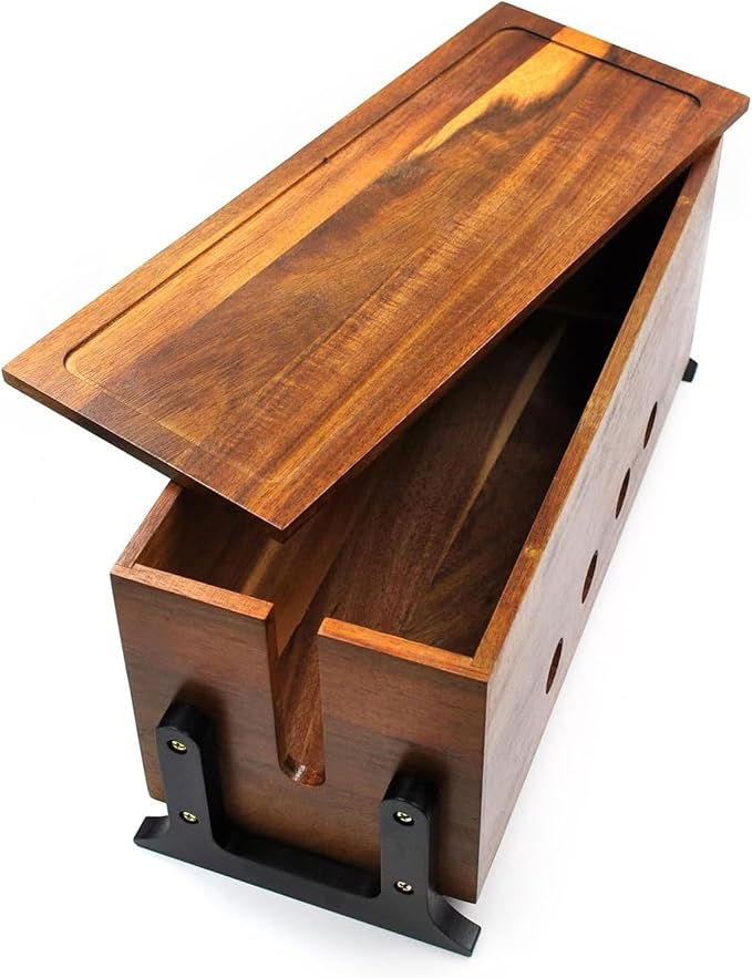 Large Cable Management Box, Wood Cord Hider Box & Organizer for Power Strip Hider Cable Storage for Office, TV Wires, Desk Cord Organizer, Vintage Walnut (14.1" x 6" x 6.3")