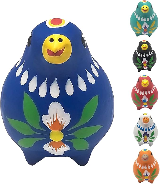 Decorative Clay Bird Figurines Hand-Painted Folk Art Design Collectible Smal Figurines Holiday Birthday Couples Friend Unique Gift Idea Decorative Home Art Table Bring Good Luck (Blue)