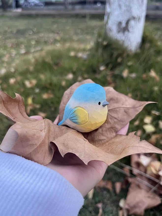 Bird Figurines Small Bird Figurines Home Decor Hand Carved Painted Wooden Statues for Home Decor, Gift for Bird Lovers,Housewarming, Birthday, Christmas (Blue)