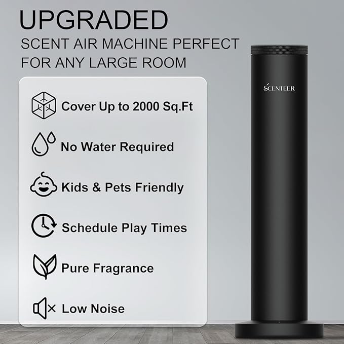 Wireless Hotel Scent Diffuser-Cordless Rechargeable Diffuser for Whole House- Scent Air Machine for Home -App Bluetooth Control - Waterless Essential Oil Diffuser for Large Room, Studio Office -Black