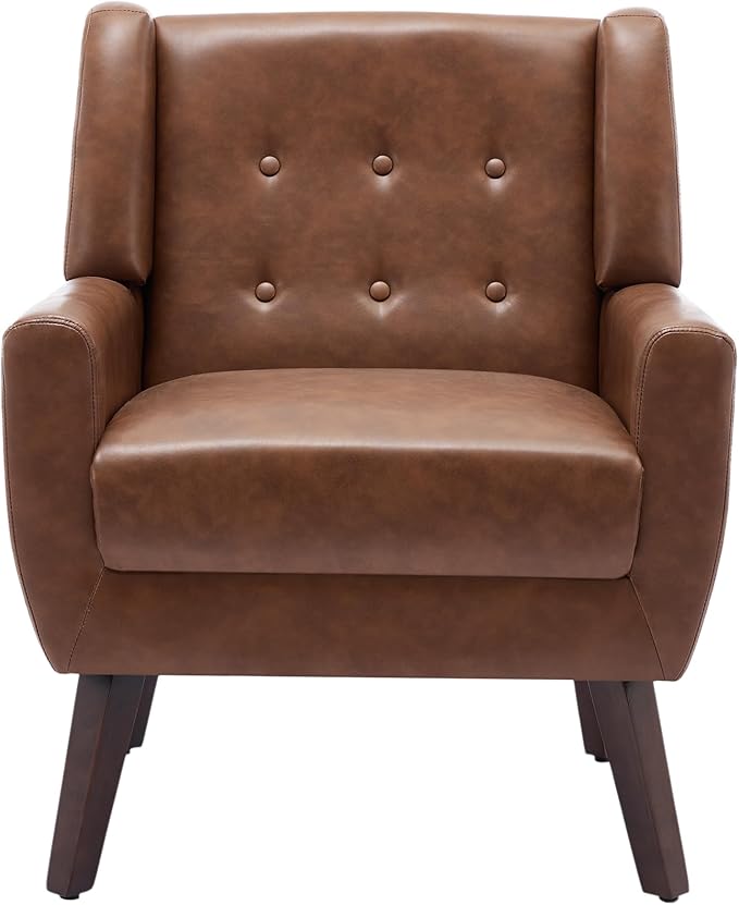 UIXE PU Leather Accent Chairs Set of 2, Modern Arm Club Chair Upholstered Armchair for Living Room, Comfy Single Sofa Seats Button Tufted Reading Seating, Coffee