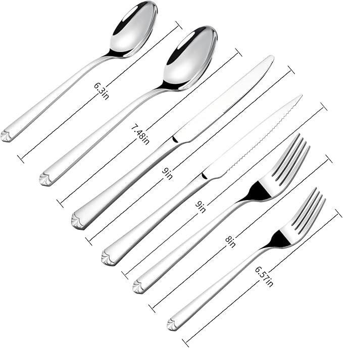 24 Piece Silverware Set with Steak Knives for 4, Prendcyx Stainless Steel Flatware Set, Food-Grade Tableware Cutlery Set Includes Forks Spoons Knives, Mirror Polished, Dishwasher Safe