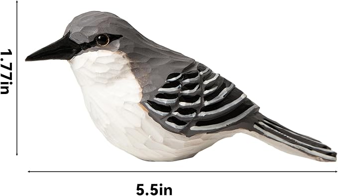 Handcrafted Wooden Mockingbird Figurine β Small Christmas Collectible Bird Decor for Shelf or Desk β Eco-Friendly Gift for Bird Lovers & Collectors