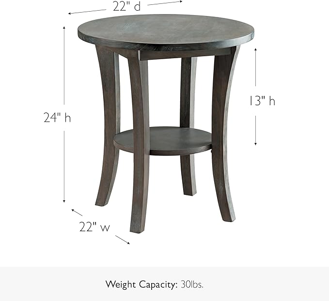 Leick Home 10302-RG Rustic Wire Brushed Driftwood Round Side Table with Shelf, Rustic Gray