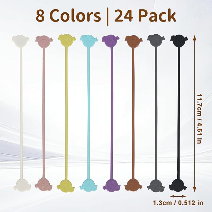 Playful Bird Magnetic Cable Ties – 24 Pack, Reusable Silicone Cord Organizers for Home & Office, Strong Magnetic Hold, Assorted Colors, Ideal for Cable Management & Gift Idea