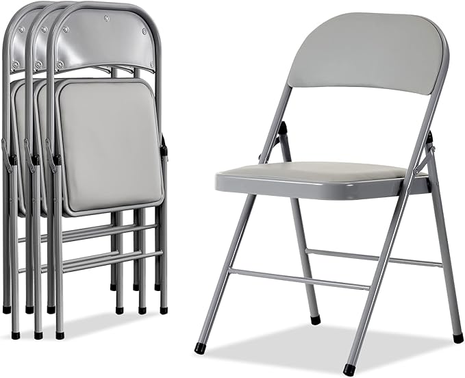 Karl home 4 Pack Grey Folding Chairs with Padded Seats for Outdoor & Indoor, Portable Stackable Commercial Seat with Steel Frame for Events Office Wedding Party, 330lbs Capacity