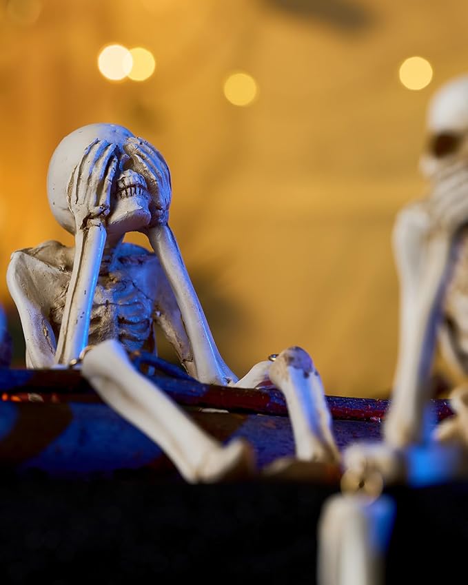 Halloween Decorations Indoor Skeleton Statues See Speak Hear No Evil Figurines for Mantel Table - Realistic Resin Skull Spooky Gothic Home Decor Set of 3