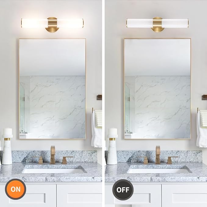 Gold Bathroom Wall Sconces Set of 2, Brass Wall Sconce with Mikly White Glass Shade, Modern Sconces Wall Lighting, Vanity Light Fixtures, Wall Lights for Mirror Living Room Bedroom Hallway Stairs