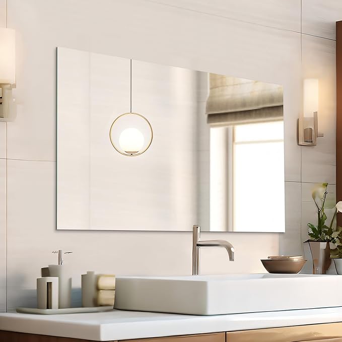 Mirrorons Frameless Mirror, Wall Mirror 48" x 30", Modern Bathroom Mirrors for Wall with Polished Edge, Hangs Horizontally or Vertically. Upgraded Shatterproof Mirror, Entryways, Bathroom, Gym.