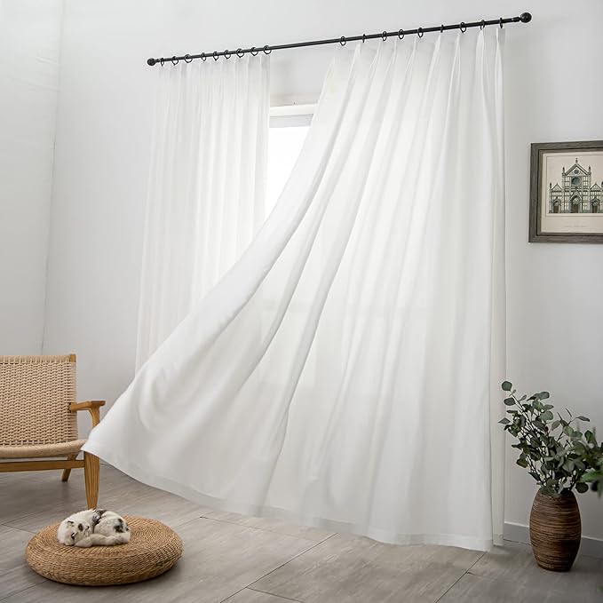 Non-See-Through Privacy Pinch Pleated Curtains 84 Inches Long White Semi Sheer Lightweight Light Filtering Curtains for Living Room Bedroom Drapes, W52 x L84