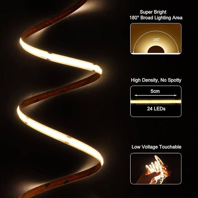 COB LED Strip Lights 5760LEDs, 40FT 4000K Dimmable Daylight Bright LED Lights for Bedroom Counter Under Cabinet Kitchen