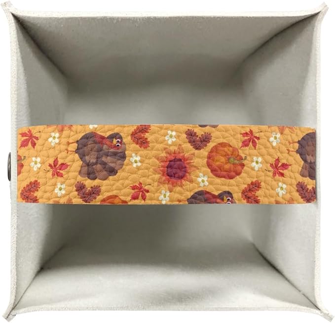 Turkey Pumpkin Tissue Box Cover Holder Square Facial Tissue Case Facial Paper Organizer Dispenser for Bathroom Bedroom Living Room Decor Thanksgiving PU Leather Napkin Boxes Covers