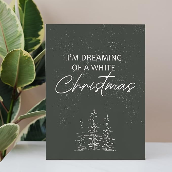 BIWSHA Christmas Dark Gray Wall Art, Winter Wall Print Decor, I'm Dreaming of White Christmas, Canvas Wall Art for Home Living Room Bedroom 1114 Inch