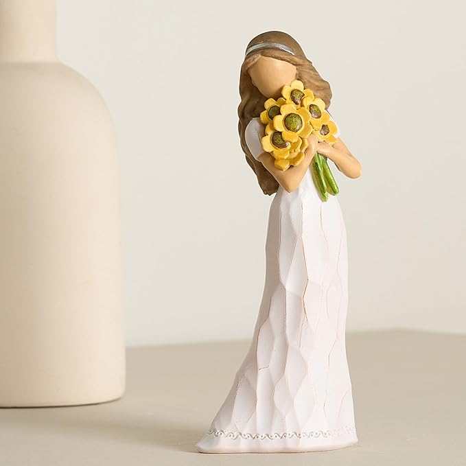 Encouragement Gifts for Women Friends Daughter Kids Inspirational Support Sunflower Gifts for Women Birthday 6.7" Resin Sculpted Hand-Painted Figurines Home Decor(Frame for Free)