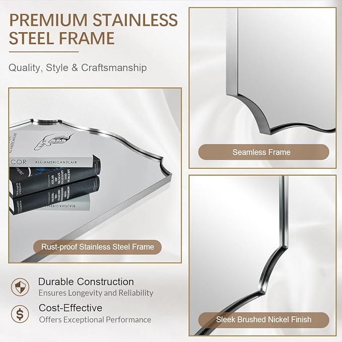 ANDY STAR Brushed Nickel Mirror, 22x30 Inch Silver Bathroom Vanity Mirror, Anti-Rust Stainless Steel 1" Frame, Unique Rectangular Mirror Ideal for Bathroom, Powder Room