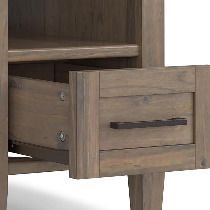 SIMPLIHOME Ela Solid Wood 14 inch Wide Rectangle Transitional Narrow End Table in Smoky Brown for The Living Room and Bedroom