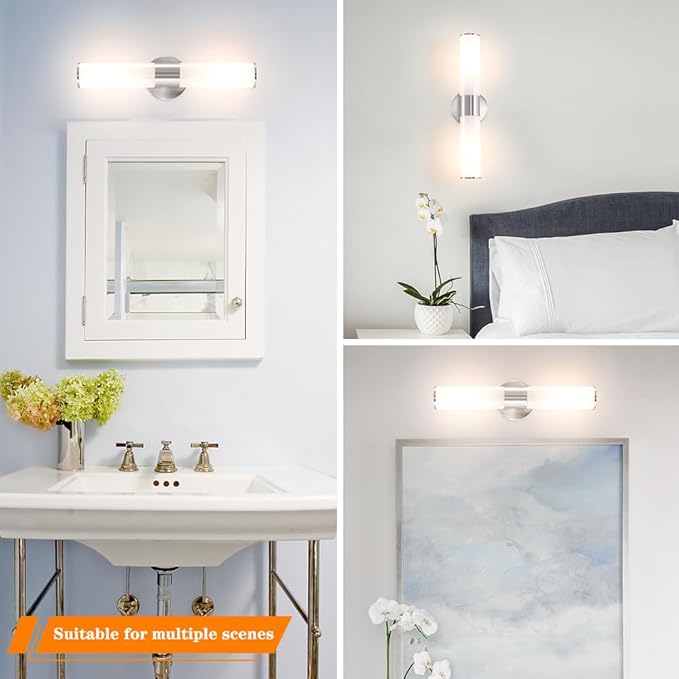 Brushed Nickel Wall Sconces Set of 2, Modern Bathroom Sconces with Mikly White Glass, Sconces Wall Decor Set of Two, Vanity Light Fixture over Mirror, Hardwired Wall Mount Lamps for Bedroom Hallway