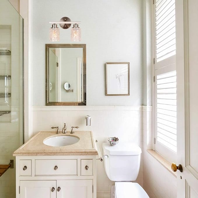 ALICE HOUSE 12.2" Vanity Lights, 2 Light Wall Sconce Lighting, Brushed Nickel Bathroom Lights Over Mirror, Bathroom Lighting, ETL Listed, AL9082-W2