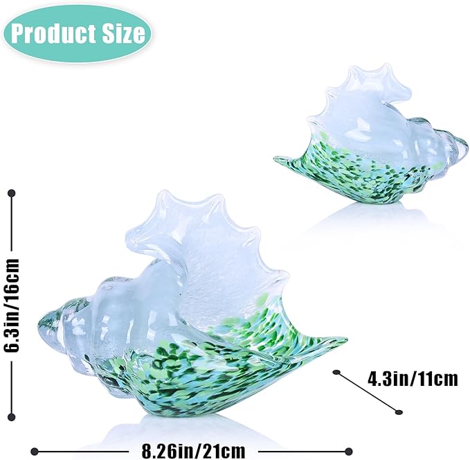LCCCK Hand Blown Glass Conch Shell Sculpture, Sea Glass Art Figurines, Beachy Room Decor, White and Green Conch Shell Decorative Statues, Sea Shell Coastal Decor for Shelf House Room, Beachy Gifts