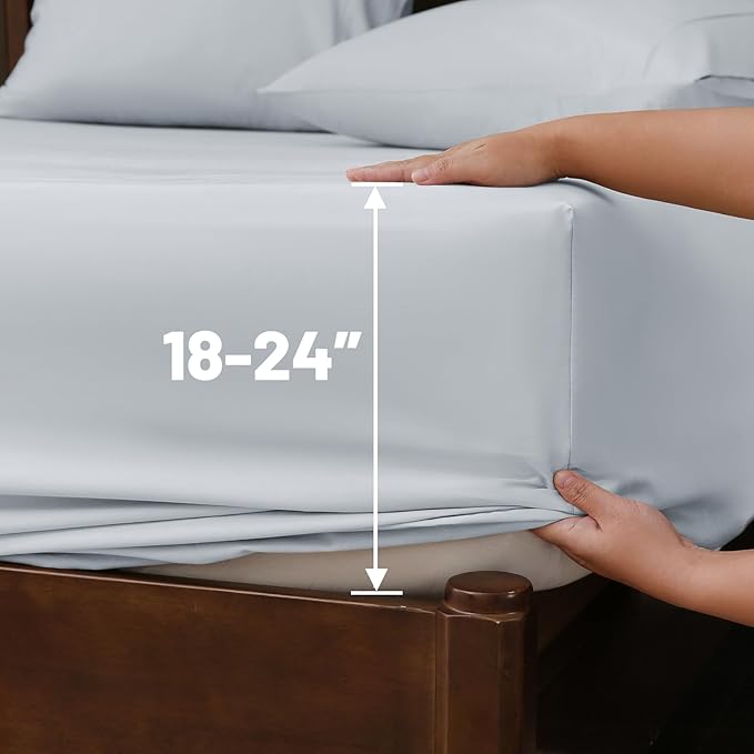 Extra Deep Pocket California King Sheets 18-24 Inch 100% Egyptian Cotton 1000 Thread Count Sateen Weave Soft Breathable 4 Pieces(California King,Light Blue)
