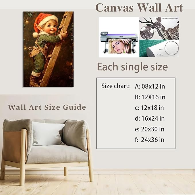 Medpol Vintage christmas wall art christmas elf painting winter cottagecore canvas poster for farmhouse home decor apartment dormitory Framed20x30inch