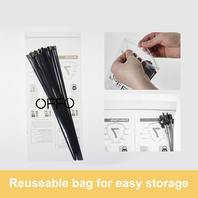 OFFO Metal Zip Ties 23.6 in Premium Heavy Duty Stainless Steel Wire Multifunctional Locking Exhaust Wrap Flexible Durable 30 PCS