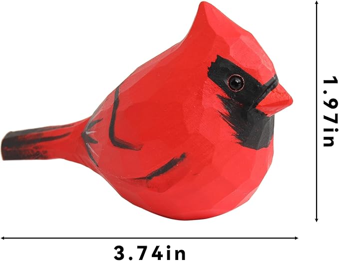 Handcrafted Red Cardinal Figurines – 1 Pair Small Wooden Christmas Male & Female Cardinals Statues Decor for Shelf, Desk, Mantel – Eco-Friendly for Women & Collectors