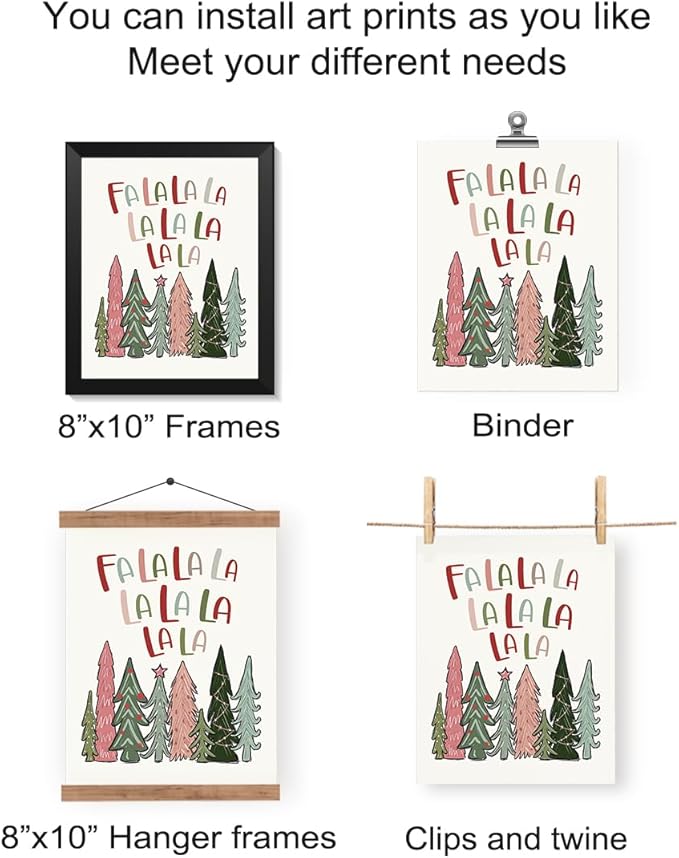 Wheatwin Pastel Christmas Decor, Funny Christmas Tree Wall Art Prints Set of 4, Trendy Decor Christmas Gifts for Bathroom Farmhouse Living Room Bedroom, 8x10 (Unframed)