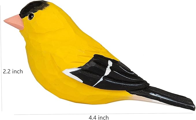 Handmade Wooden Goldfinch Figurine – Yellowbird Home Decor, Cute Wild Canary Knick-Knack for Bird Lovers, Unique Gift for Women, Mom, Friends – Rustic Nature Home Ornament