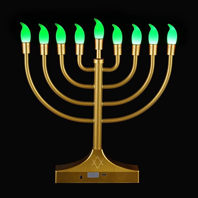Electric Hanukkah Menorah,RGB Led Menorahs for Chanukah Decoration,Color Changing with Remote Control & Push-Button to Choose The Day and Timer Options Battery/USB Powered,Gold