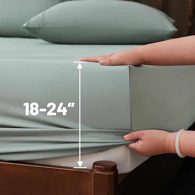 Extra Deep Pocket California King Sheets 18-24 Inch 100% Egyptian Cotton 1000 Thread Count Sateen Weave Soft Breathable 4 Pieces(Ca King,Sage Green)