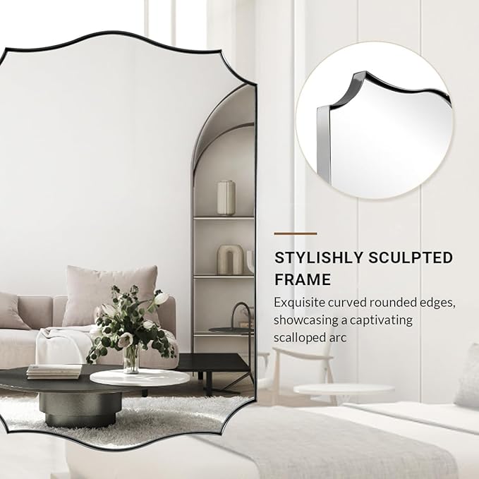 ANDY STAR Chrome Bathroom Mirror, 24x40 Inch Polished Silver Scalloped Mirror, Bathroom Mirror for Over Sink in Rust-Proof Stainless Steel 1" Frame, Unique Designer Mirror, Wave Inspired Style