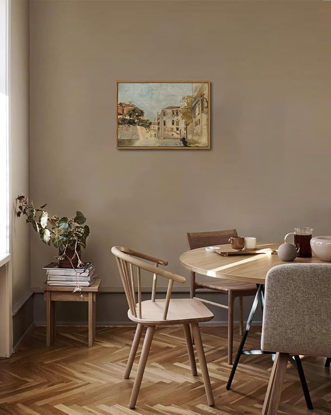 KISSFOX Vintage Venice Canal Canvas Wall Art Impressionist Retro Neutral Italy Cityscape Landscape Framed Wall Art Prints Artwork For Living Room Bedroom Kitchen