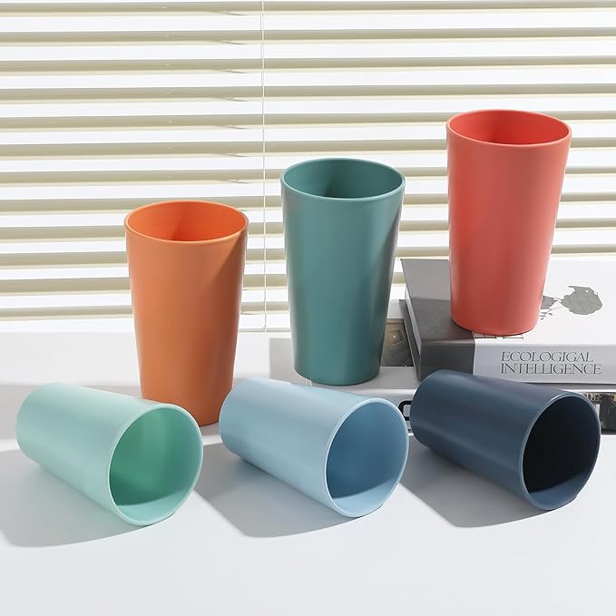 24 Pcs Unbreakable Plastic Cups Set, 20 oz Reusable Plastic Cups, Stackable Water Tumblers, Drinking Cup for Kitchen, Outdoor, BPA-free, Dishwasher Refrigerator and Microwave Safe, Dark Blue