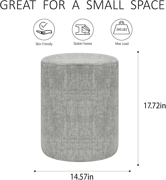 Get Set Style Modern Round Ottoman with Soft Padded Seat, Multifunctional Vanity Stool for Makeup, Upholstered Footrest Stool Ottoman Foot Stool for Living Room, Bedroom