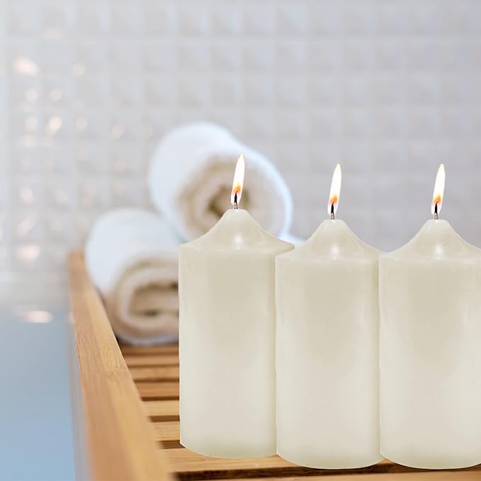 Super Z Outlet Unscented Pillar Candles for Weddings, Home Decoration, Relaxation, Spa, Smokeless Cotton Wick (12, Ivory, 3"x6")