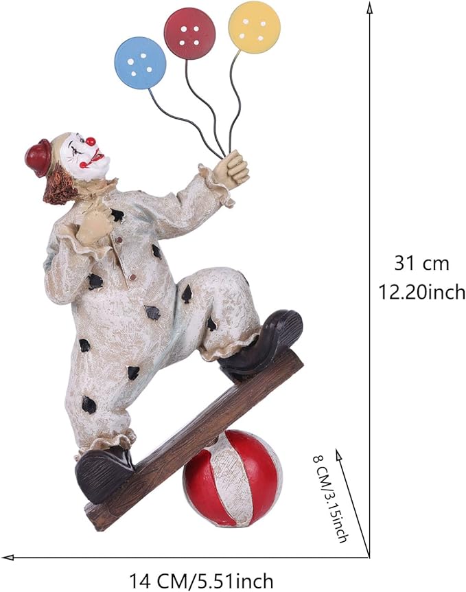 orenm Creative Clown Circus Statues,Interesting Home Decor Resin Sculpture,Handmade Crafts Collectible Art Figures Decor Ornament,Christmas,Parties and Events Desktop Decor (Balloon)
