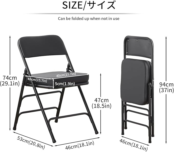 KAIHAOWIN Folding Chairs with Ultra Thick Padded Seat Foldable Chair Indoor Comfortable Metal Chairs with Soft Cushion Black