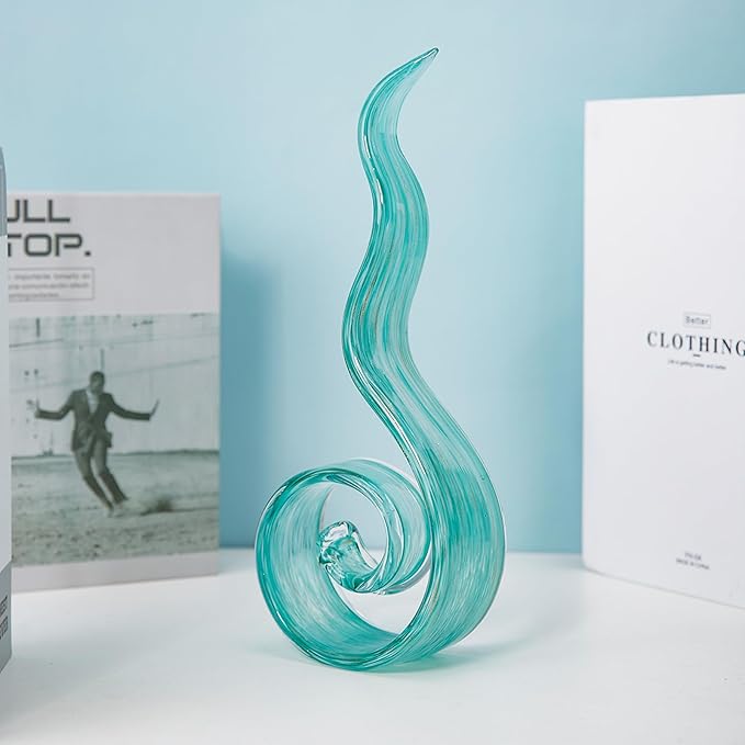 11.4" Tall Hand-Blown Glass Sculpture Murano-Style Sculpture Art Ornament Statue Figurines Home Decor Accent Piece Coastal Ocean Nautical Home Decor,Shelf,TV Stand,Tabletop Centerpieces,Wonderful Gift