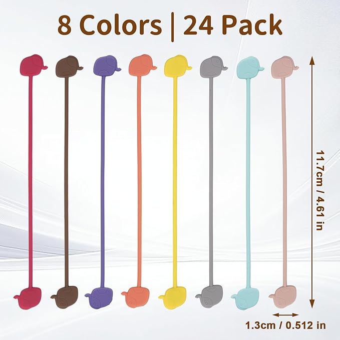 Charming Elephant Magnetic Cable Ties – 24 Pack, Reusable Silicone Cord Organizers for Home & Office, Strong Magnetic Hold, Assorted Colors, Perfect for Cable Organization & Decorative Gift