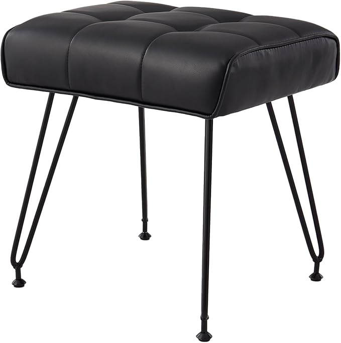 PU Leather Vanity Stools, Vanity Stool Chairs for Makeup Faux Leather Foot Stools Ottoman with Metal Leg Make up Chairs for Vanity Small Bench Seat for Living Room Bedroom (Black)
