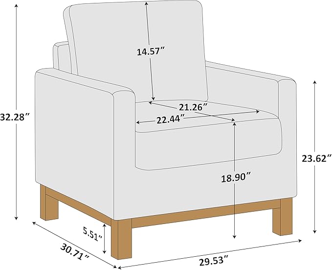 Accent Chair 29.5" Reading Chair, Modern Living Room Chair with Thick Cushion&Wood Base, Comfy Upholstered Boucle Armchair, Single Sofa for Bedroom, Office, White