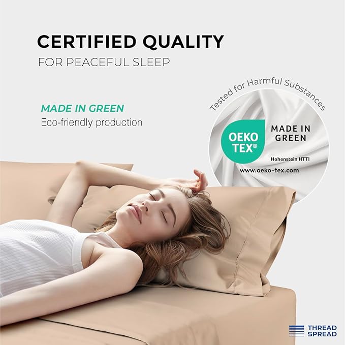 THREAD SPREAD 100% Egyptian Cotton Sheets California King Size - 1200 Thread Count 4 PC Cal King Sheet Egyptian Cotton, Cooling Sateen Sheet, High TC Sheets California King, Fits Upto 19" - Taupe